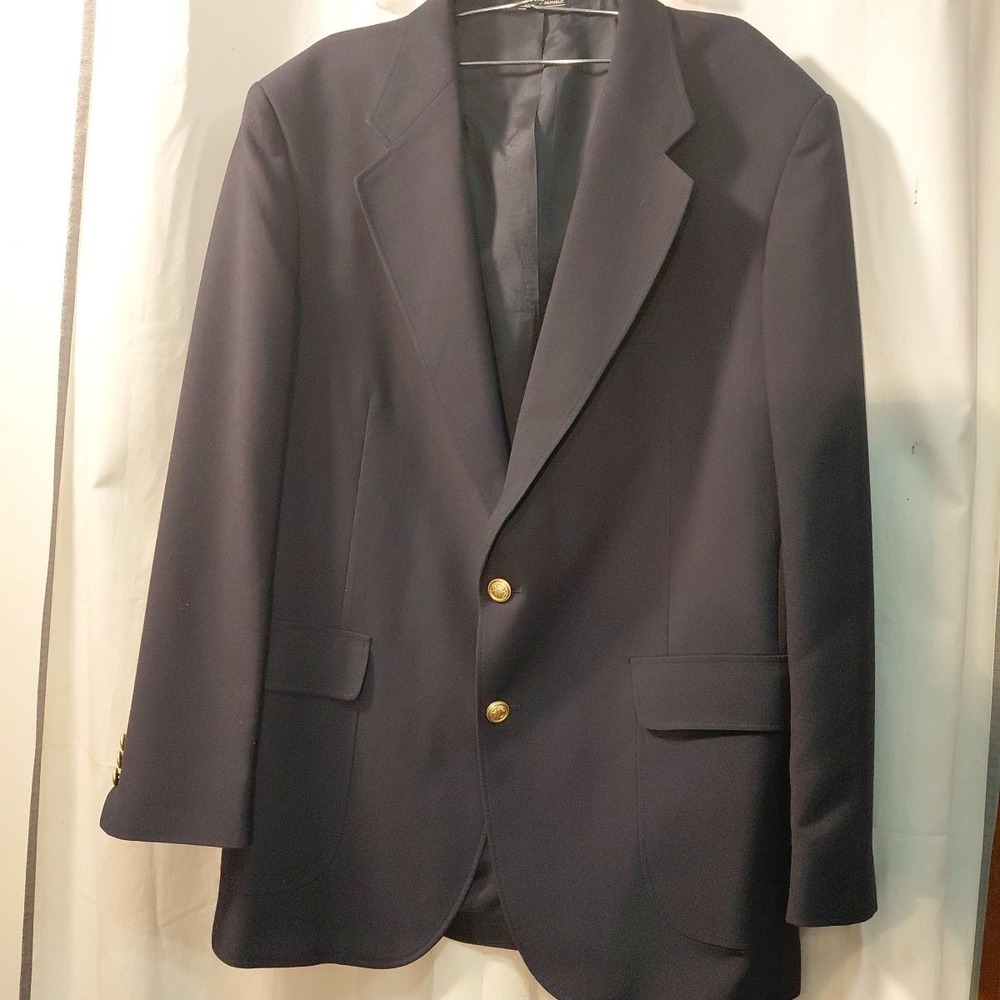 David Taylor Navy Sport Coat with Gold-Tone Buttons Size 42L Preppy Navy Blazer
